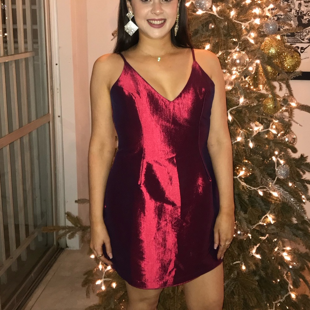 Metallic Cranberry Red Dress with Pockets